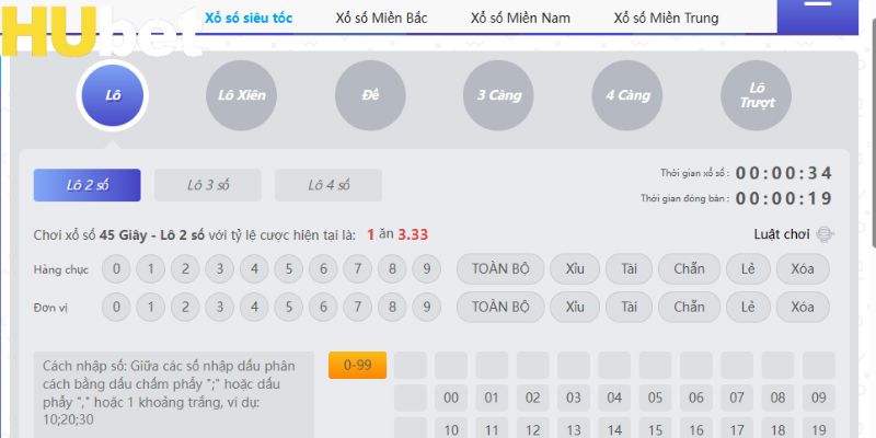Thông tin cơ bản về sảnh RNG xổ số Hubet